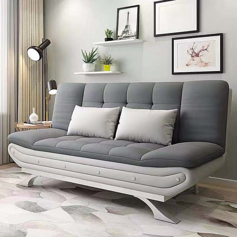 Linen Contemporary Sleeper with 2 Pillows Back for Apartment