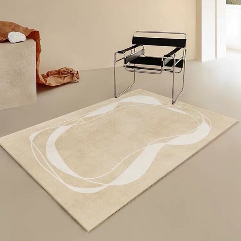 Khaki Modern Rug Polyester Curve Indoor Rug Non-Slip Backing Rug for Home Decor