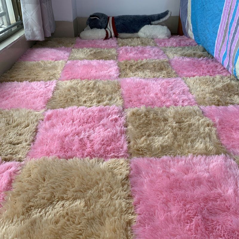 Modern Carpet Tiles Interlocking Color Block Shag Carpet Tiles