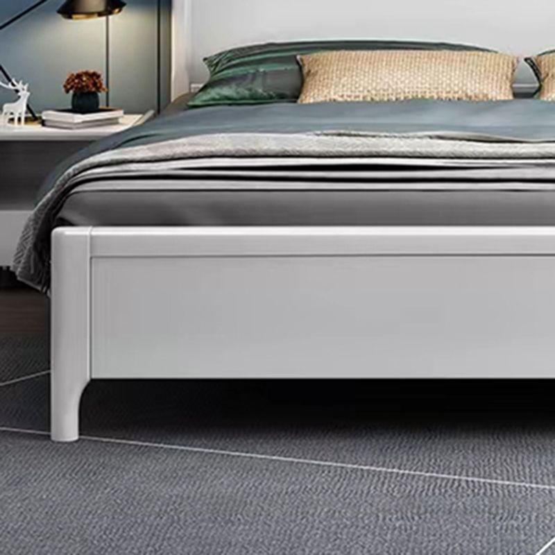 Contemporary White Wood Standard Bed, Rectangular Panel Headboard Bed
