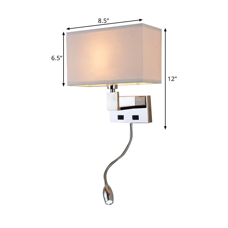 Rectangular Wall Mount Lighting Modern Fabric LED Wall Sconce Lighting in Beige with Spotlight