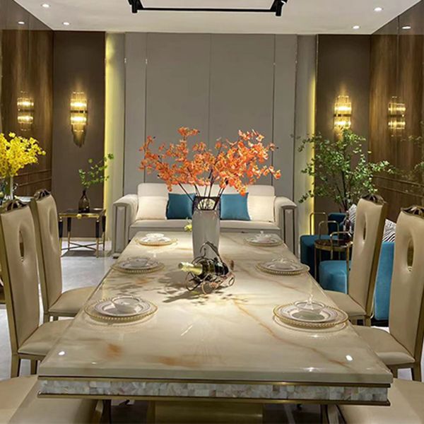 Traditional Luxury Dining Table Marble Rectangle Fixed Table for Home