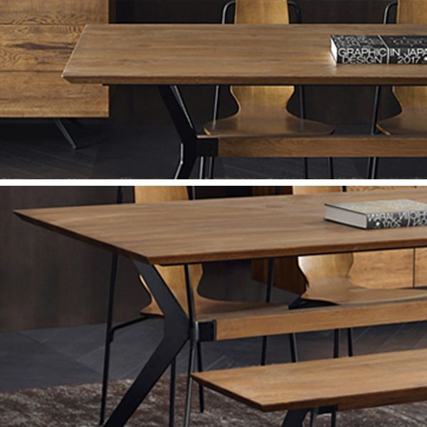 Mesa de mesa de comedor de madera maciza de estilo industrial con marco negro para uso en el hogar