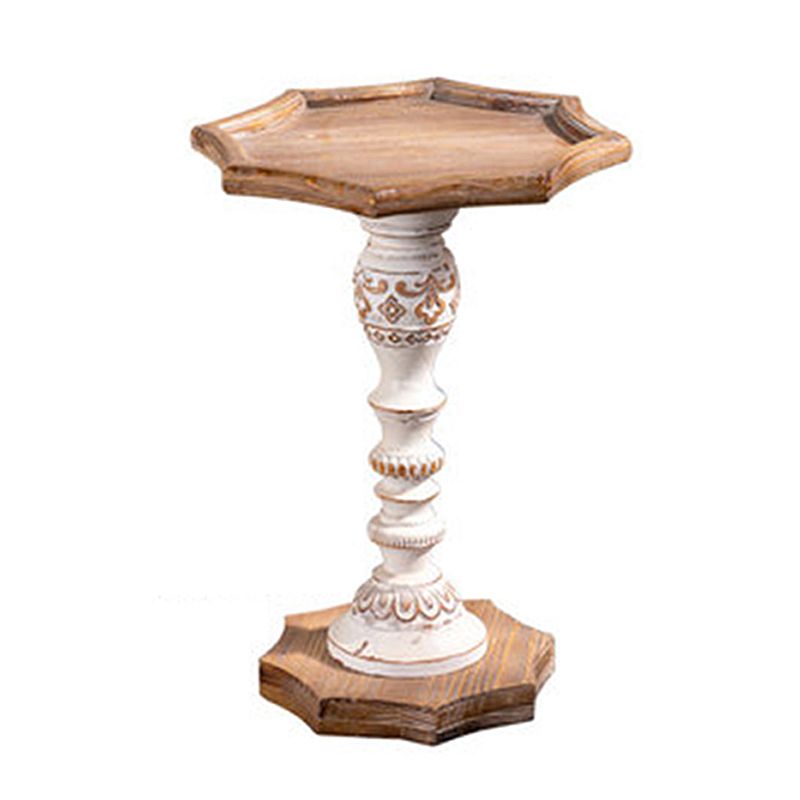 French Country Pedestal End Table Solid Wood Antique Brown/White Side Table