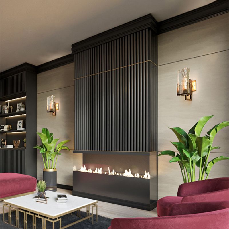 Rectangular Ice Cube Clear Crystal Wall Lamp 11.8" H Postmodern Gold Bedside Sconce Lighting Fixture