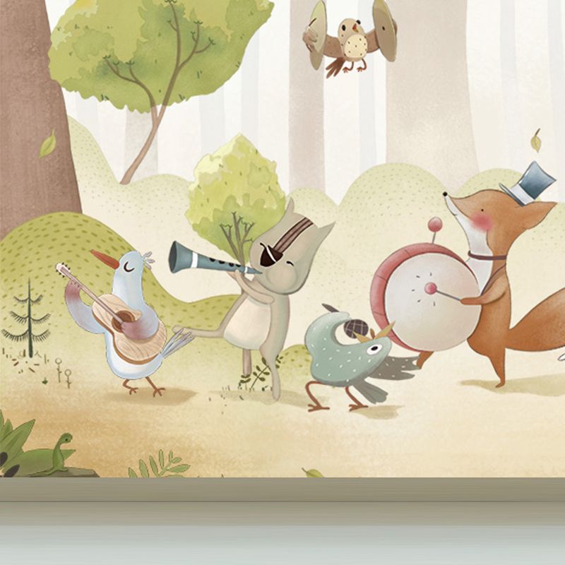 Customised Illustration Kid's Style Mural Wallpaper with Cartoon Animals in Light Color