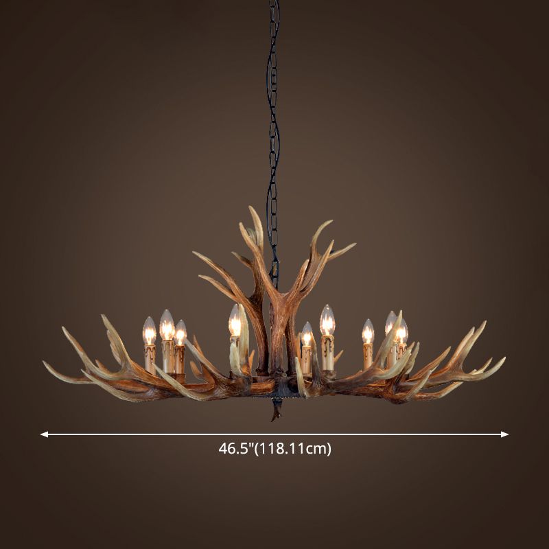 Faux lustre en lustre en bois d'éclairage de plafond en résine brun rustique avec conception de bougies