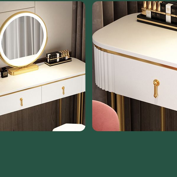 Glam Wood Frame Makeup Vanity Drawer Vanity in White with Gold Base
