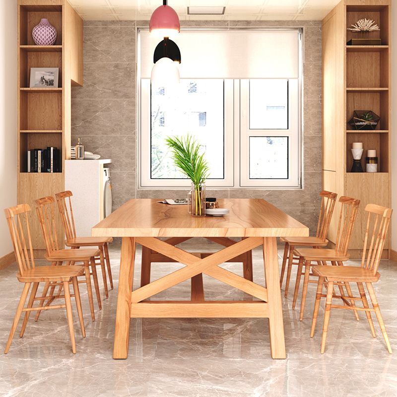 Contemporary Wood Top Dining Table with Rectangle Dining Table Furniture with Trestle Table