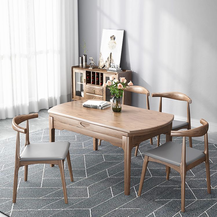 Modern Brown Dining Table Round Solid Wood Dining Table with 4 Legs for Home
