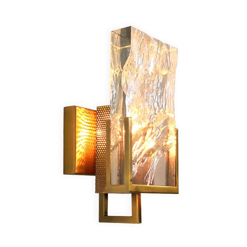 Vintage Rectangle Wall Lamp Single Light Clear Crystal Glass LED Wall Sconce Lighting in Gold