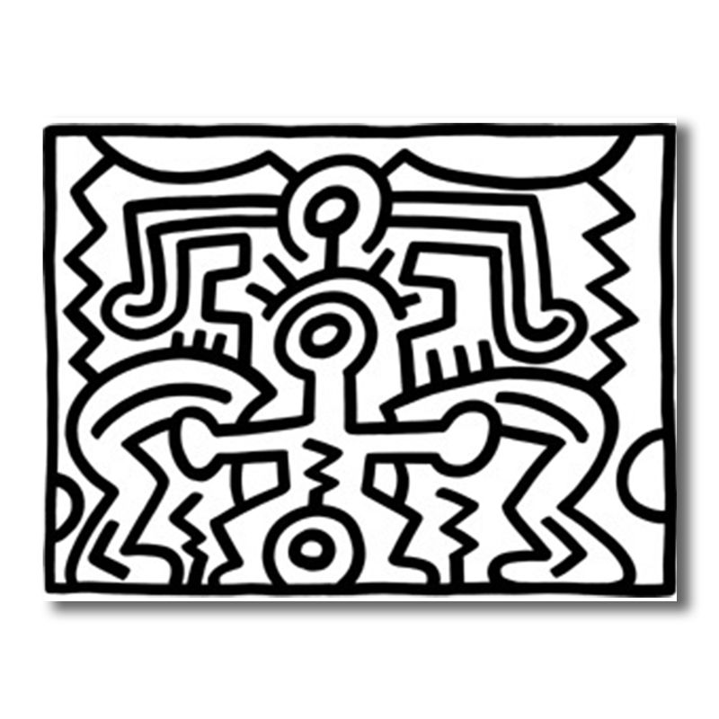 Funny Figure Drawing Wall Art for Living Room Abstract Canvas Print in Black-White