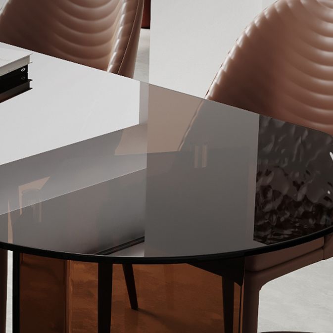 Modern Glass Top Dining Table Double Pedestal Base Dining Table