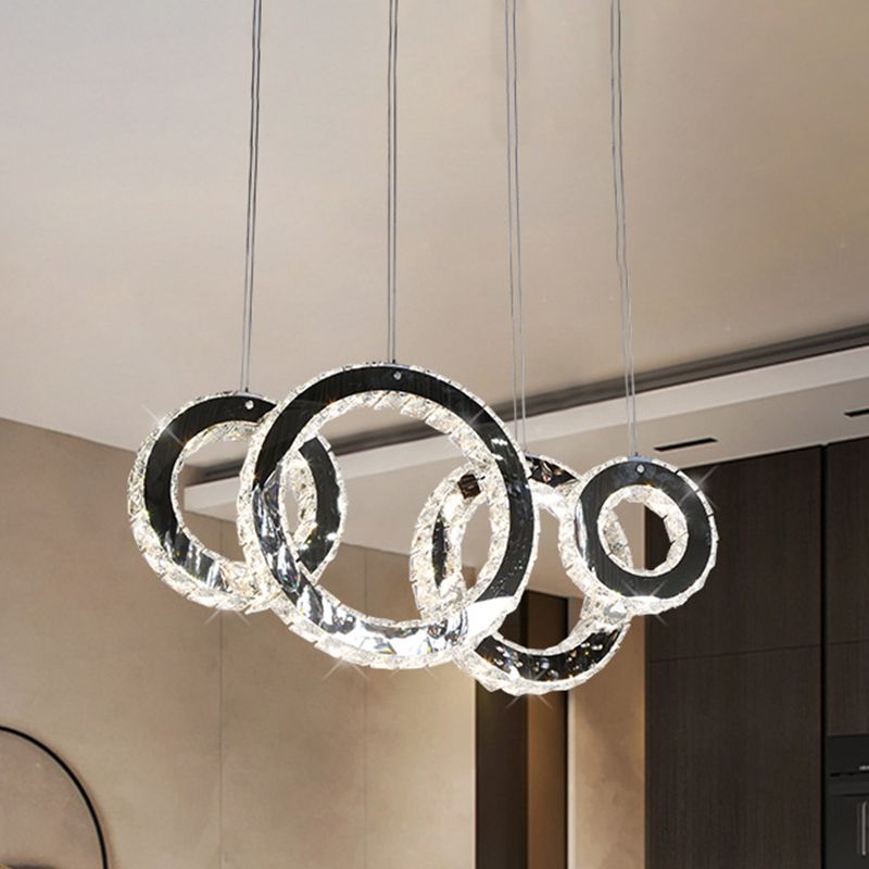 Stainless Steel Circles Multi-Pendant Contemporary Crystal Dining Room LED Hanging Lamp