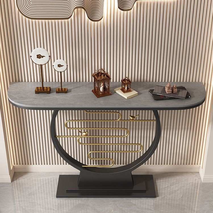 Stone Half Moon Console Table 1-shelf 31.5" Tall Accent Table with Abstract Base