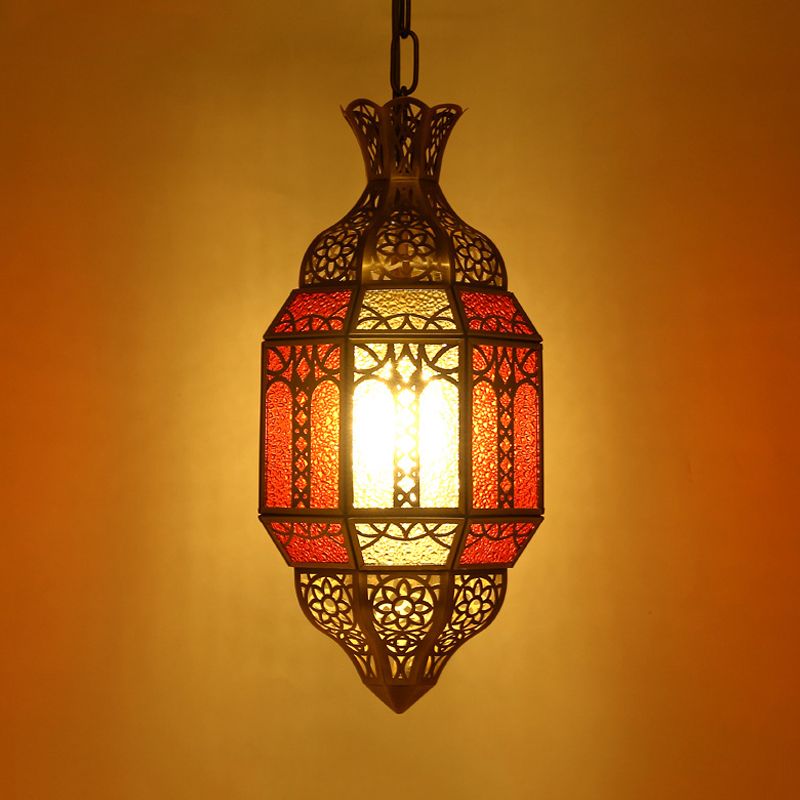 Brass 1 Bulb Suspension Lamp Arab Metal Lantern Ceiling Hang Fixture for Restaurant