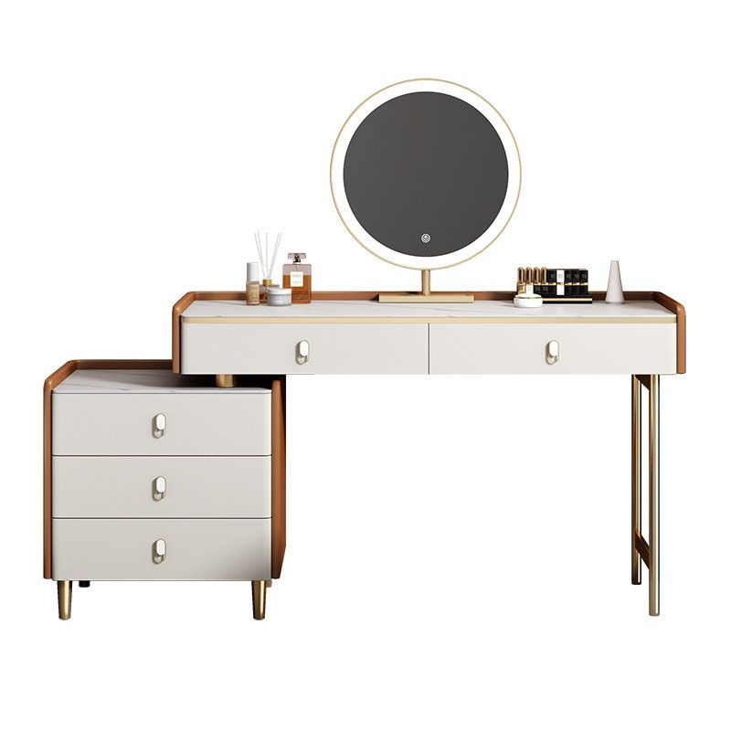 Glam Style Stone Top Dressing Table for Bedroom Orange Vanity Set