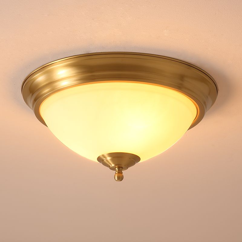 Glas-Bronze-Deckenleuchte im Kolonialstil, Kupferschale, Unterputzmontage für Innenräume