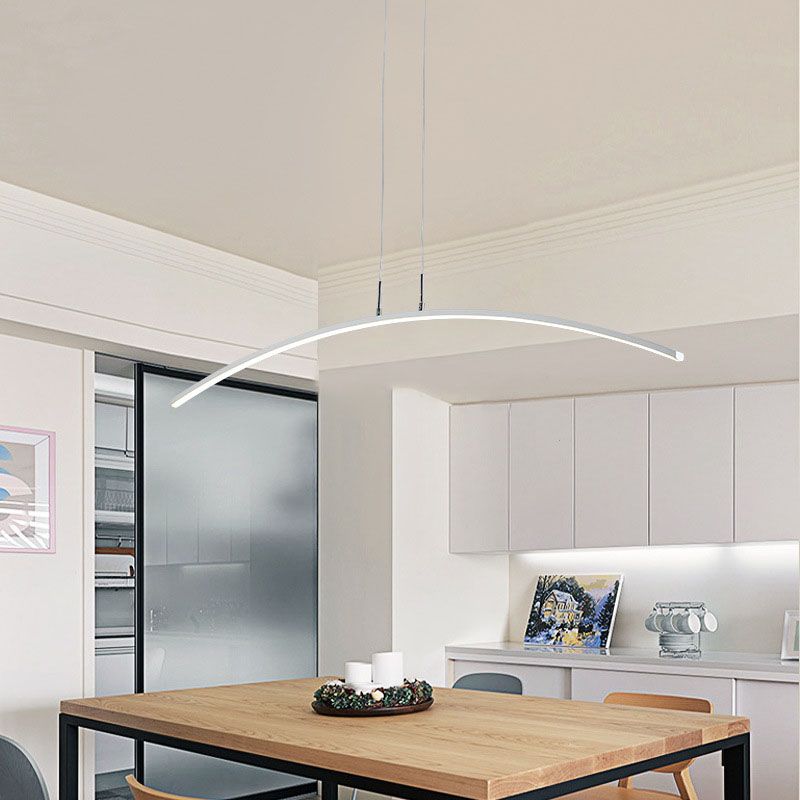 Simple Curved Island Light Fixture Metal Dining Room LED Island Pendant Light