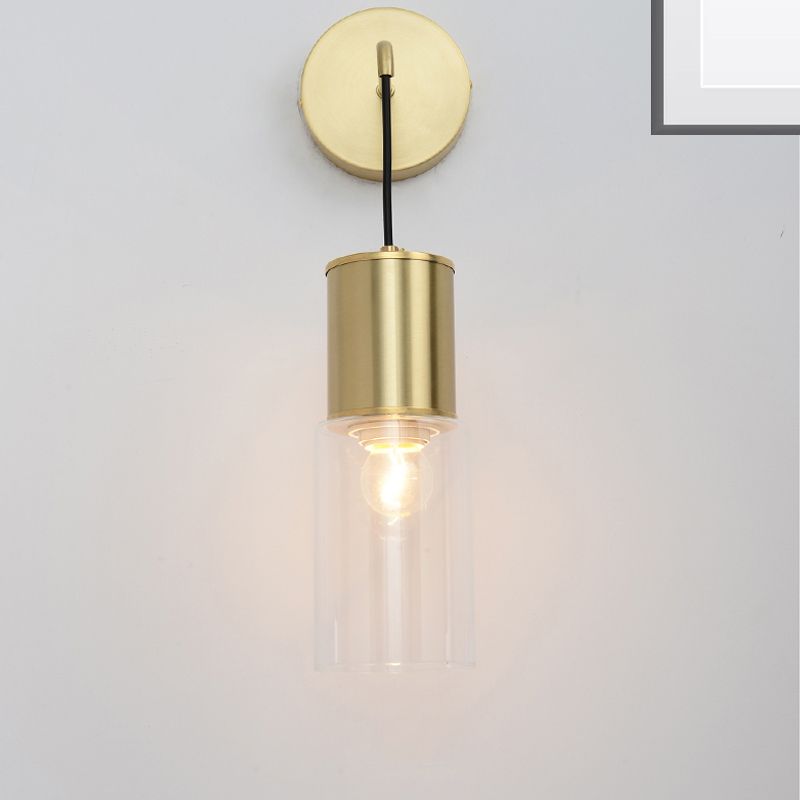 Brass Tube Wall Sconce Light Minimal Single Light Clear Glass Wall Mount Lamp Kit