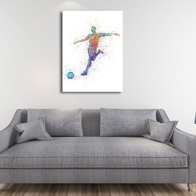 Watercolor Football Training Wall Art Blue-Purple Modern Style Canvas for Boys Bedroom
