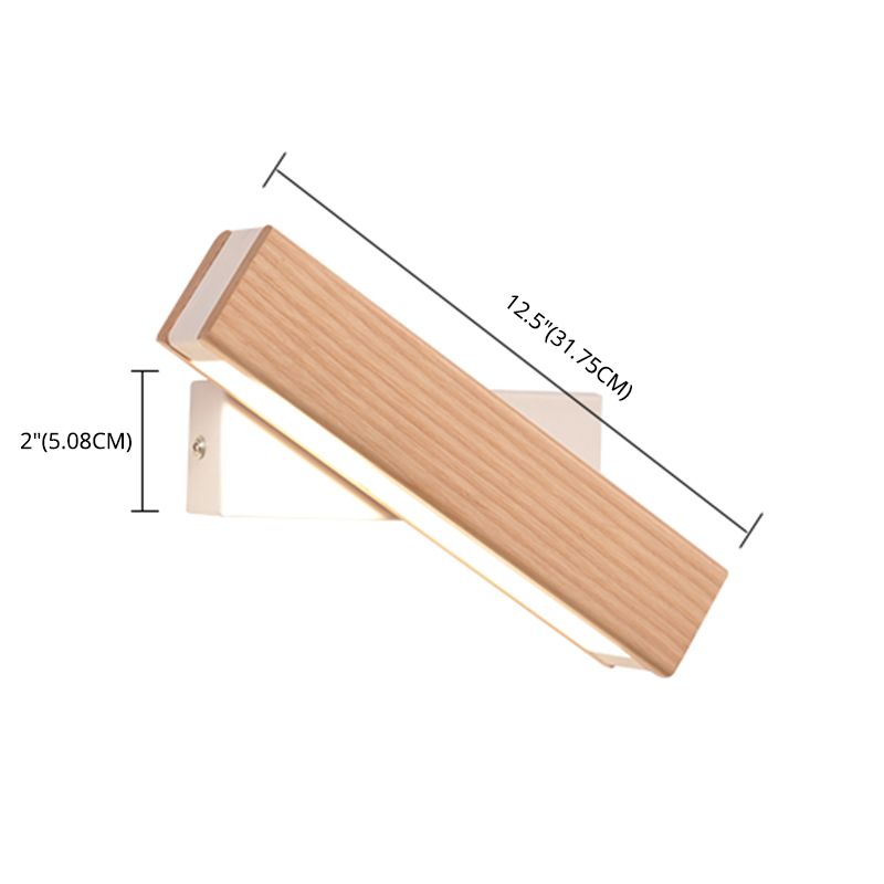 Log Color LED Wall Sconce in Modern Concise Style Wrought Iron Rectangular Rotatable Wall Lamp with Wooden Shade