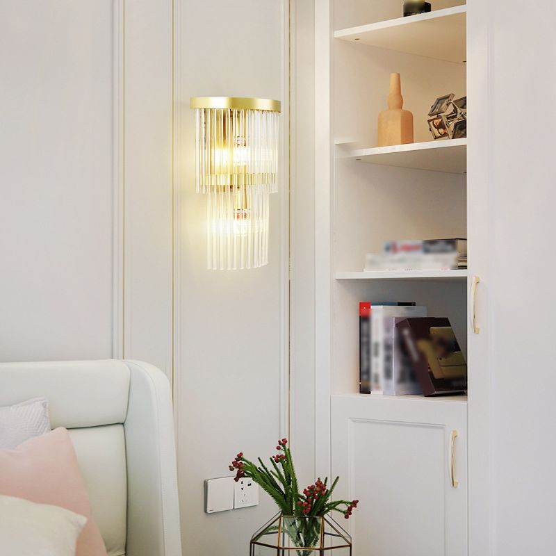 2-Light Geometric Sconce Light Fixture Modern Crystal Wall Light