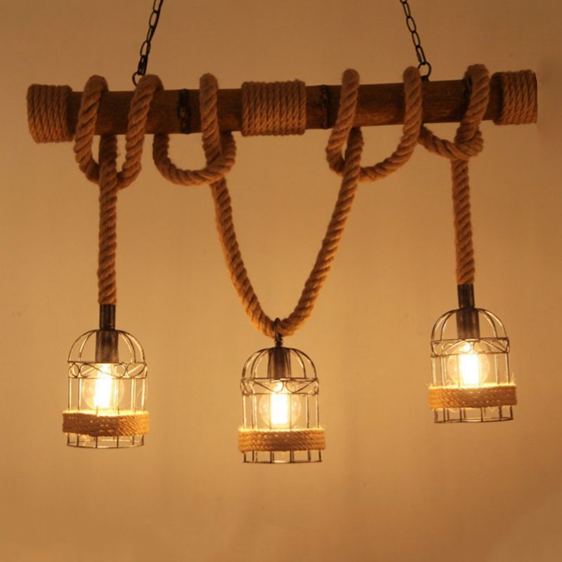 Industrial Style Birdcage Shape Island Pendants Rope Pendant Lights for Restaurant