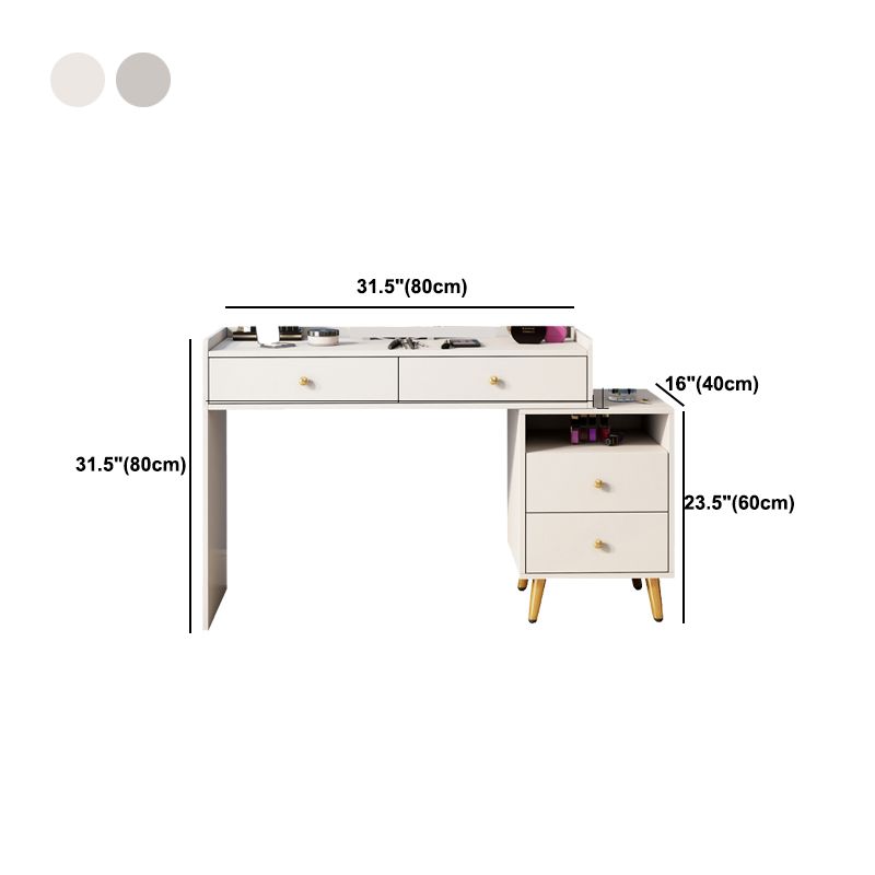 Glam Wood Vanity Makeup Dressing Table Set Beige Vanity Desk with 4 Drawers