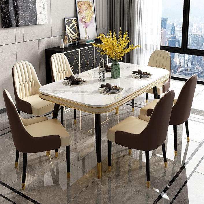 Glam Rechteck Form Küche Esstisch Marmor Standard Esstisch mit 4 Beinbasis
