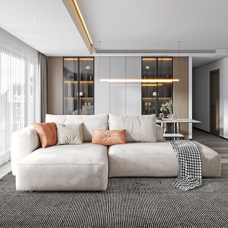 Faux Leather Square Arm Sofa with Chaise Modern Loose Back Sofa in Gray