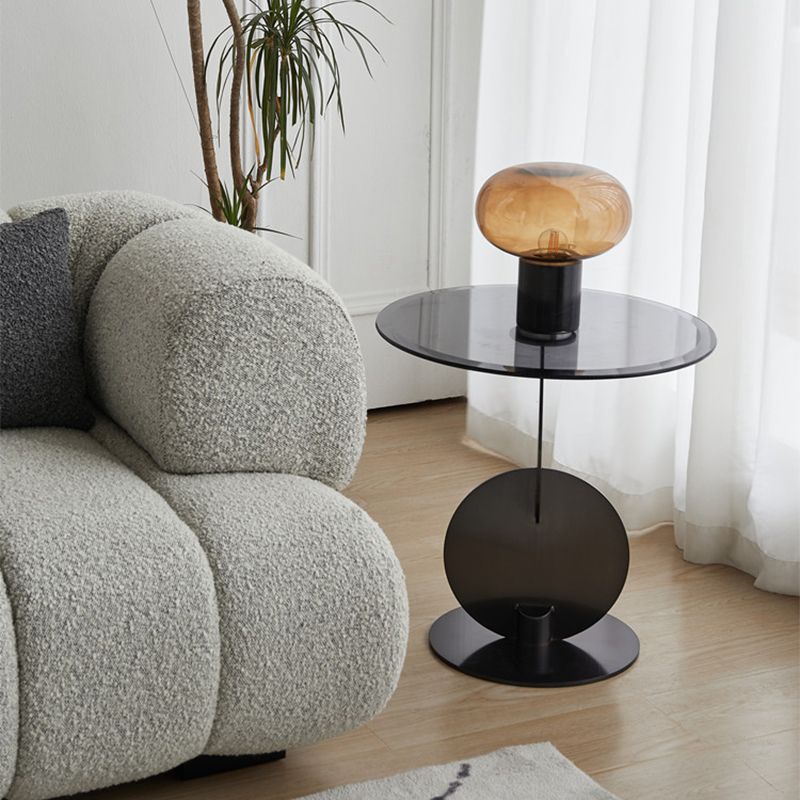 Contemporary Glass Round Top Side Table Metal Pedestal End Table
