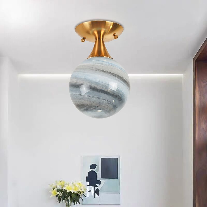 Luminaire encastré en verre bleu Globe contemporain à 1 lumière dorée