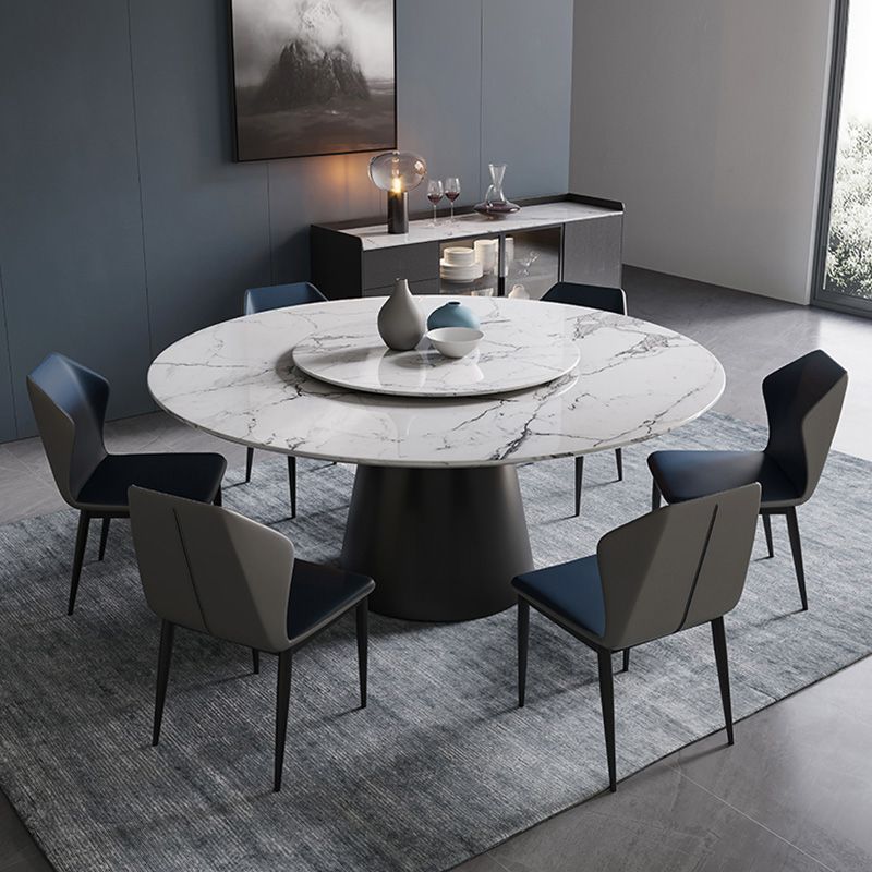 Table de marbre de style contemporain rond table à manger de base piédestal avec platine