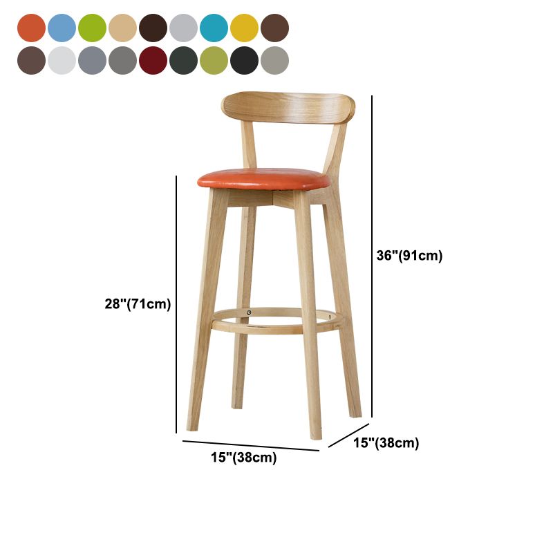 Scandinavian Rubberwood Low Back Barstool Milk Tea Shop Upholstered Stool