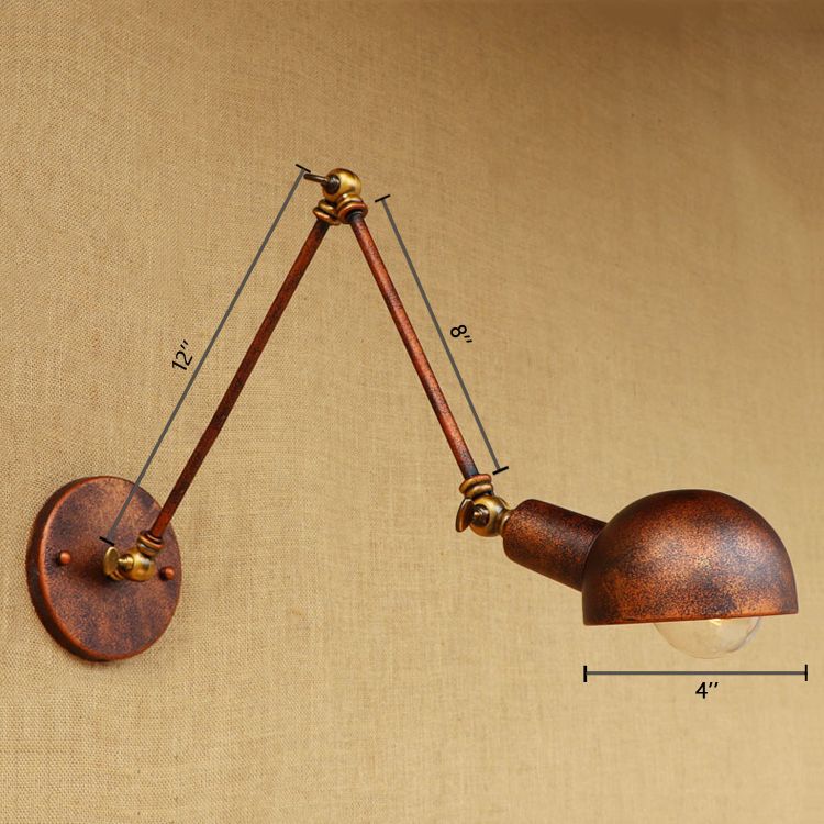 1 Light Bowl Wall Light Fixture Antique Style Rust Metal Wall Sconce with Swing Arm for Study Room