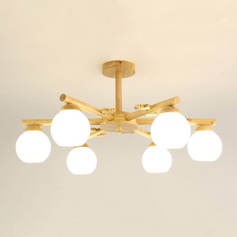 Multi Light Spherical Branch Hanging Lights Modern Style Wood Hanging Lighting for Bedroom