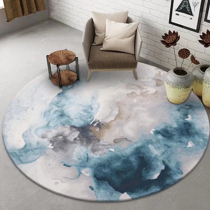 Round Ink Painting Carpet Modern Polyester Rug Stain Resistant Indoor Rug for Living Room