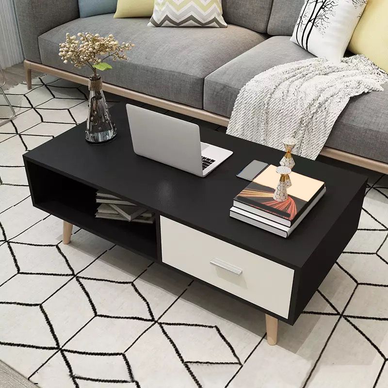 16.53" Tall Rectangle Coffee Table Wooden 4 Legs Cocktail Table with Storage