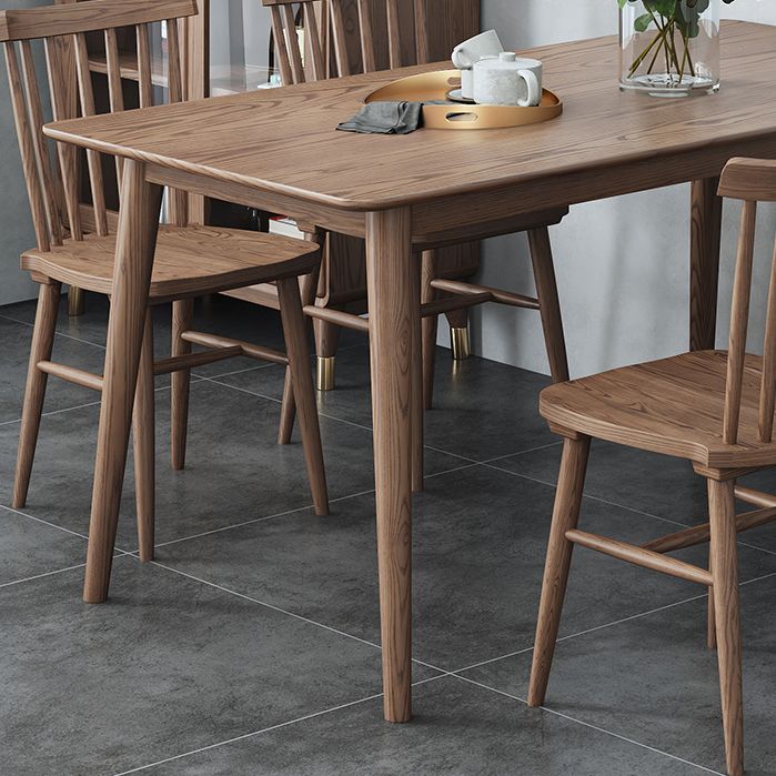 Mesa de comedor marrón moderna, mesa de comedor rectangular de madera maciza con 4 patas