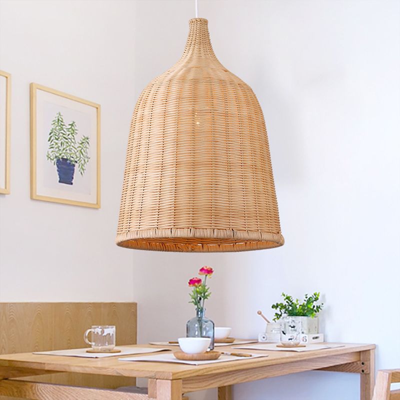 Handwoven Dome Pendant Light Fixture Chinese Bamboo Single Bulb Ceiling Light for Dining Table