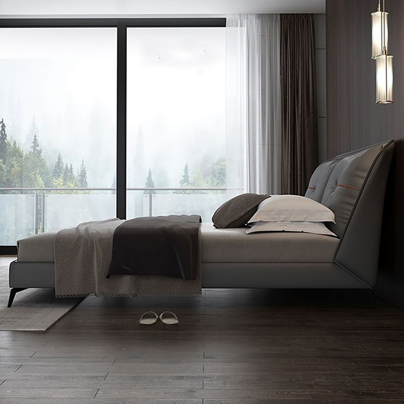 Mid-Century Modern Panel Bed Solid Color Standard Bed With Custom Gold Legs