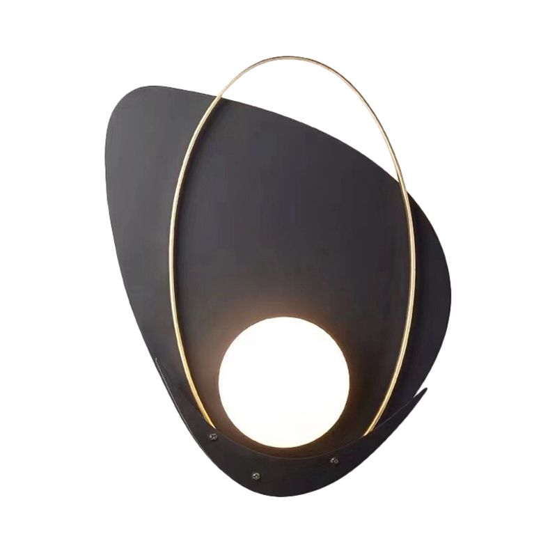 Black Triangular Wall Lamp Minimalism 1 Head Metal Sconce Light Fixture with White Glass Shade
