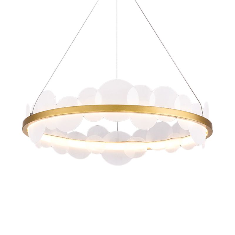 Mid Century Loop Metal Chandelier LED Pendant Ceiling Light in Gold with Acrylic Bubble Flakes Decor