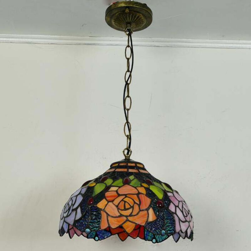 1-Light Hemisphere Pendant Light Tiffany Hand Rolled Art Glass Hanging Light Fixture