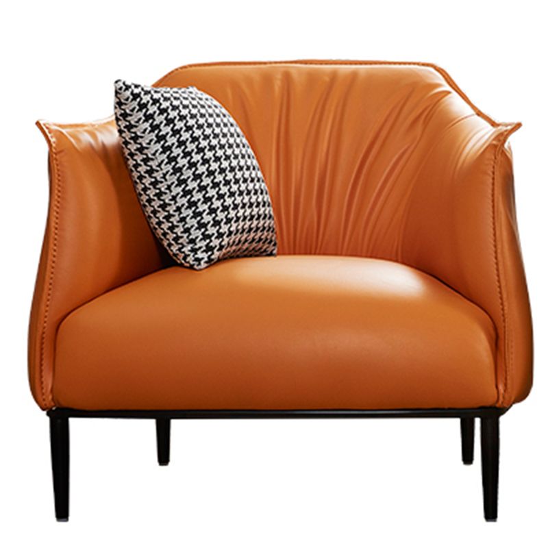 33.85" L x 31.49" W x 31.49" H Faux Leather Barrel Accent Chair for Bedroom