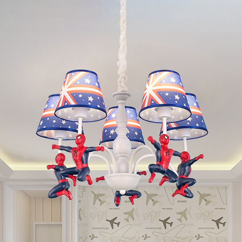 5-Bulb Bedroom Chandelier Lamp Kids Blue Pendant Lighting Fixture with Cone Fabric Shade