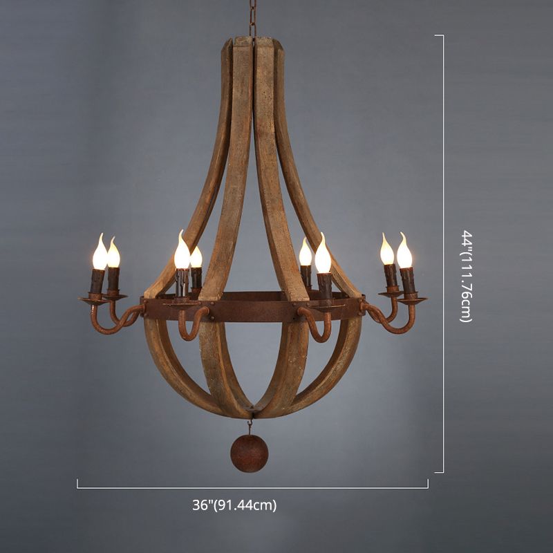 Massivholz Traditioneller Kronleuchter Rost Candlestick Lampenhalter Vintage -Beleuchtung Anhänger mit dekorierter Eisenanhängerkugel
