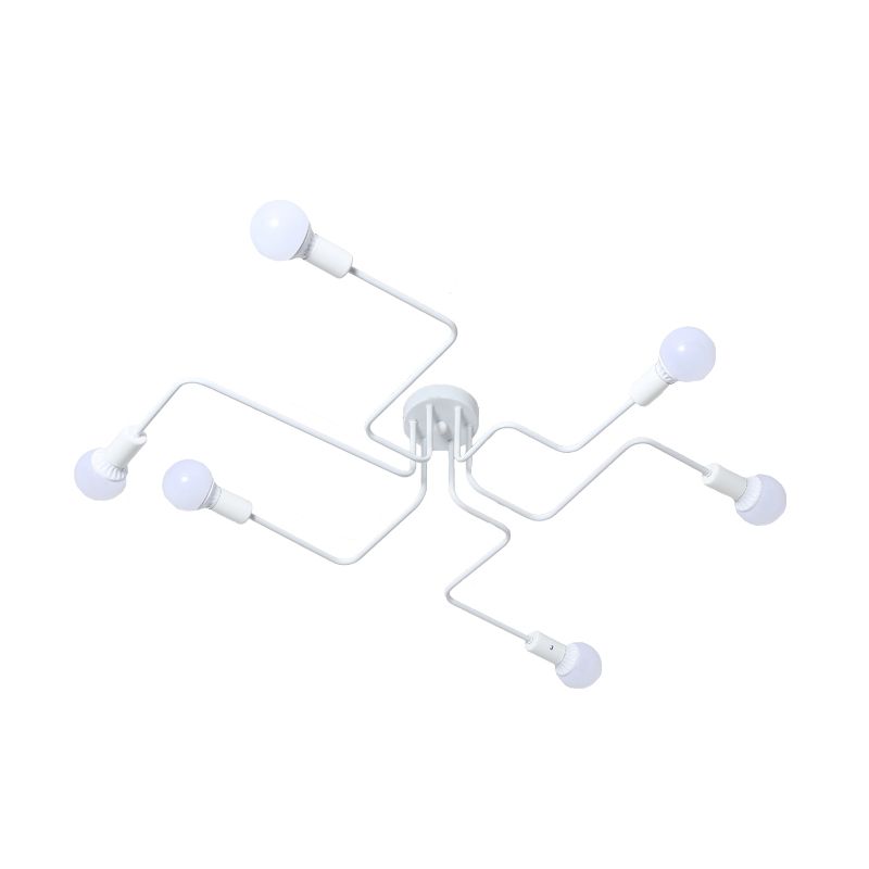 Loft Industrial Exposed Semi Flush Light Fixture 4/6-Head Metallic Ceiling Light Fixture in Black/White for Living Room