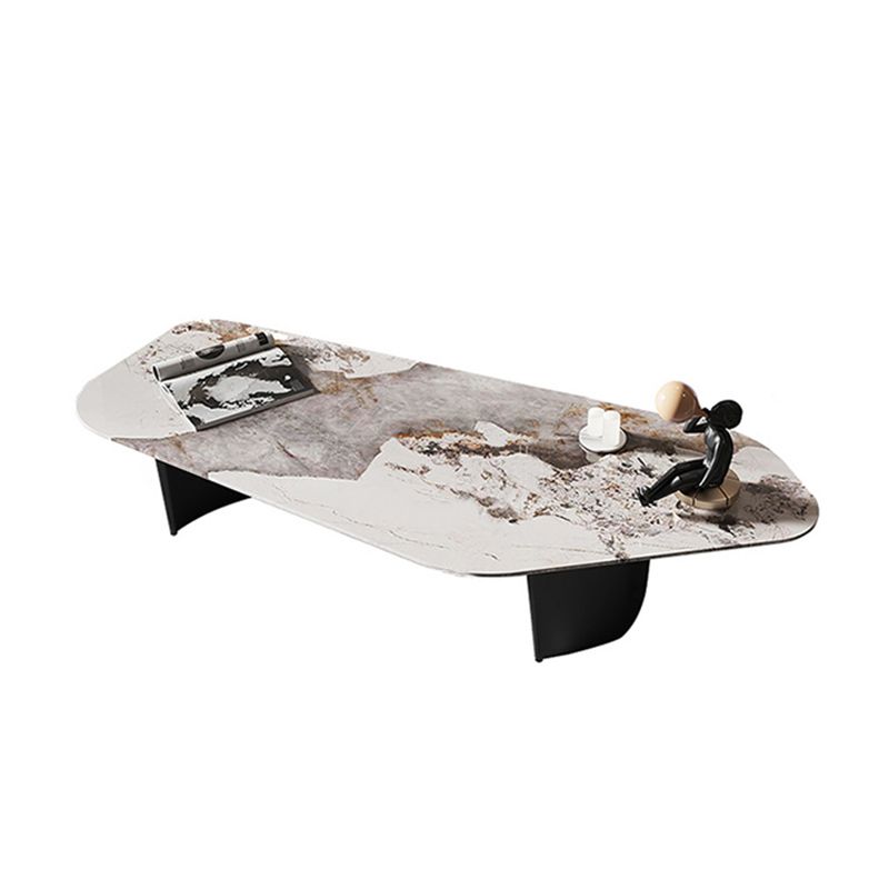 Free Form with 2 Legs Coffee Table Modern Slate Cocktail Table in White/Gold